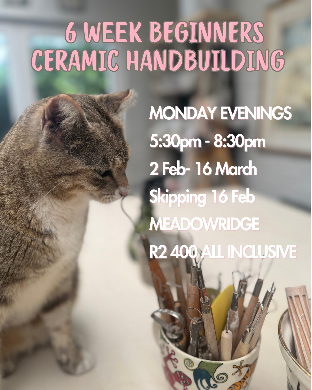 6 x 3 Hourly Beginner Ceramic Handbuilding Workshops - 2 February - 16 March