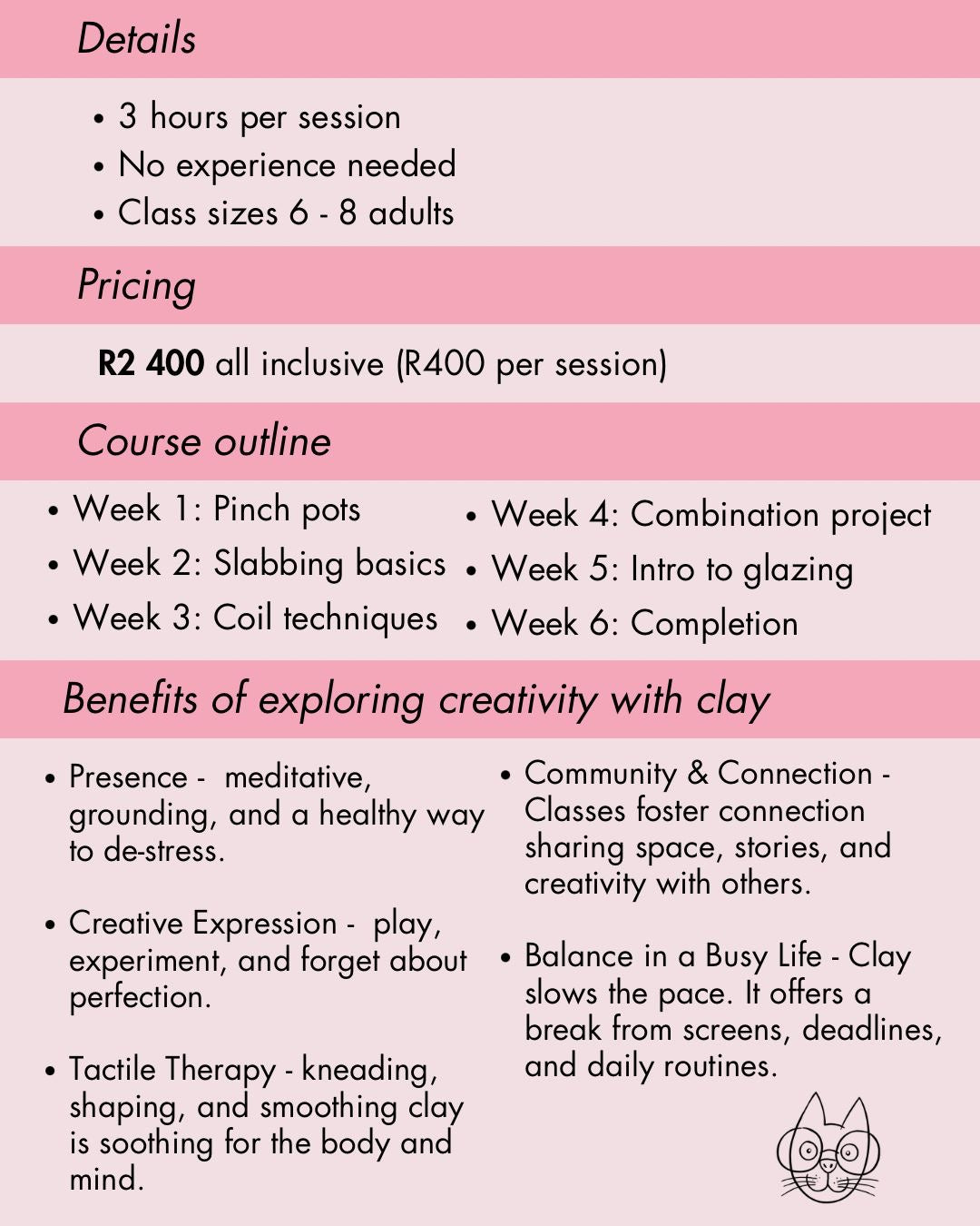 6 x 3 Hourly Beginner Ceramic Handbuilding Workshops - 2 February - 16 March